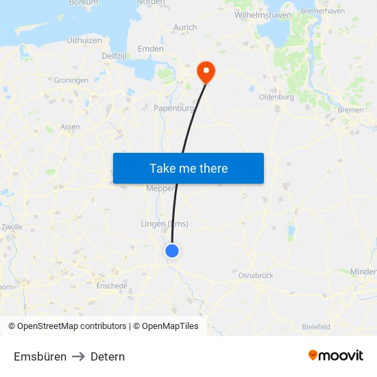 Emsbüren to Detern map