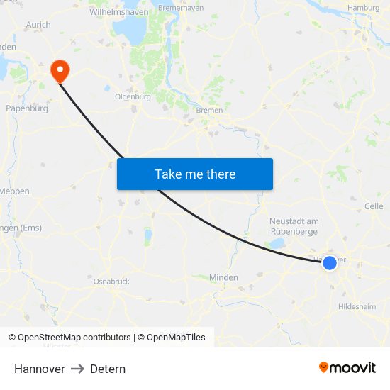 Hannover to Detern map