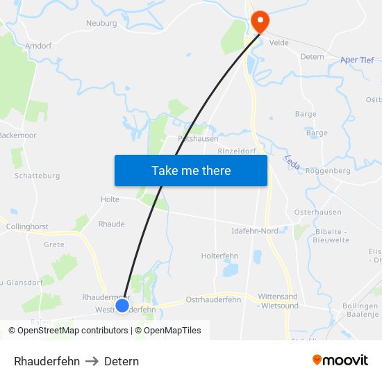 Rhauderfehn to Detern map