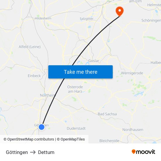 Göttingen to Dettum map