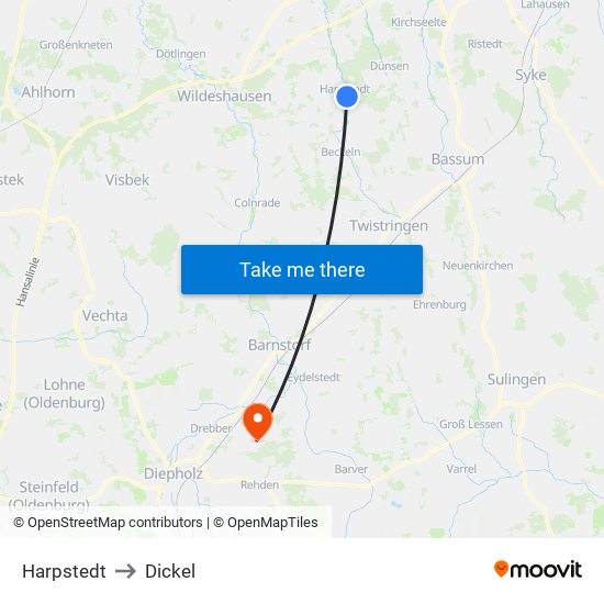 Harpstedt to Dickel map