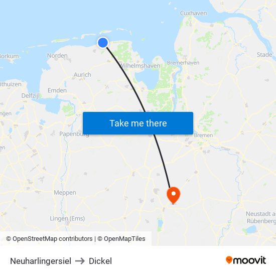 Neuharlingersiel to Dickel map