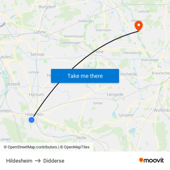 Hildesheim to Didderse map