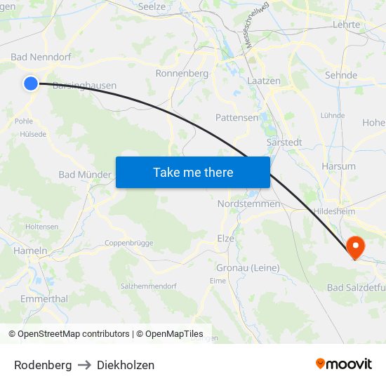 Rodenberg to Diekholzen map