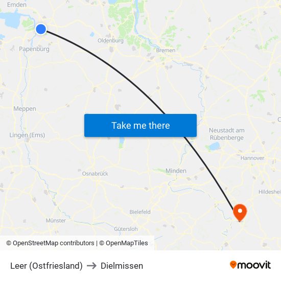 Leer (Ostfriesland) to Dielmissen map