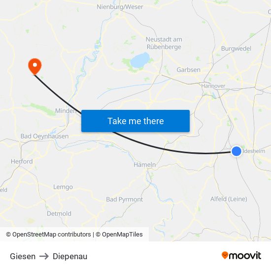 Giesen to Diepenau map