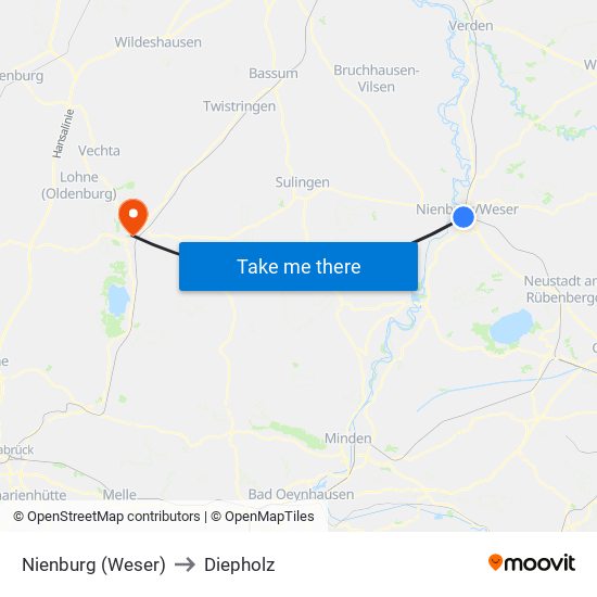 Nienburg (Weser) to Diepholz map