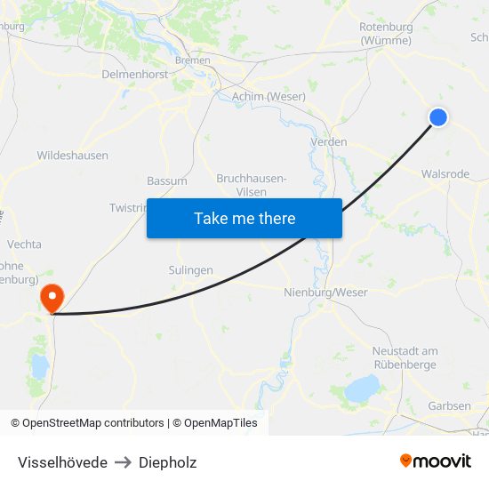 Visselhövede to Diepholz map