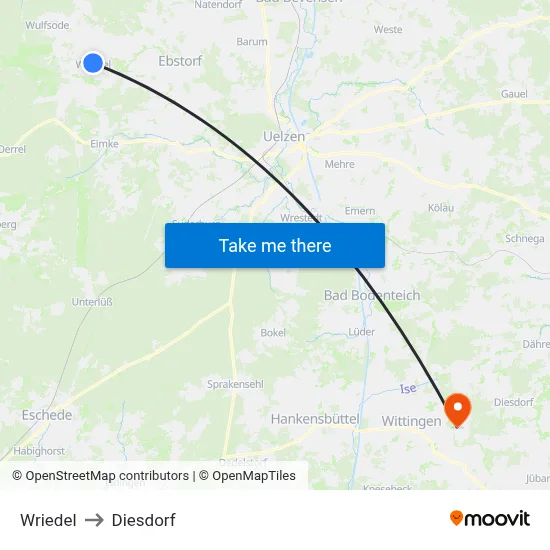 Wriedel to Diesdorf map