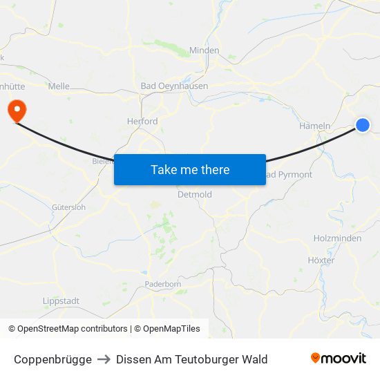 Coppenbrügge to Dissen Am Teutoburger Wald map