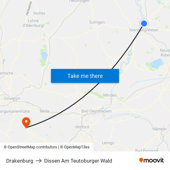 Drakenburg to Dissen Am Teutoburger Wald map