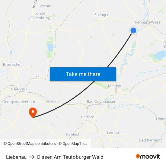 Liebenau to Dissen Am Teutoburger Wald map