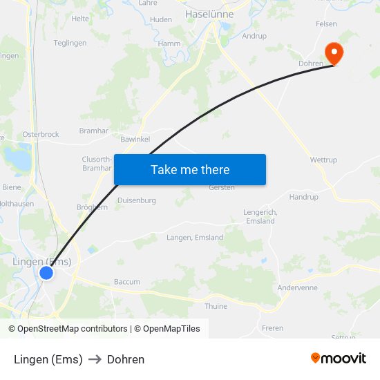 Lingen (Ems) to Dohren map