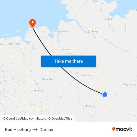 Bad Harzburg to Dornum map