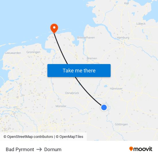 Bad Pyrmont to Dornum map