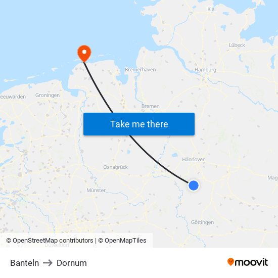 Banteln to Dornum map