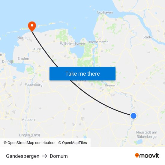 Gandesbergen to Dornum map