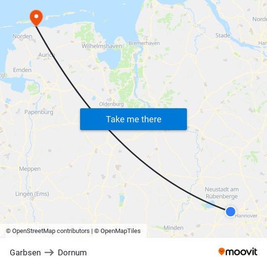 Garbsen to Dornum map