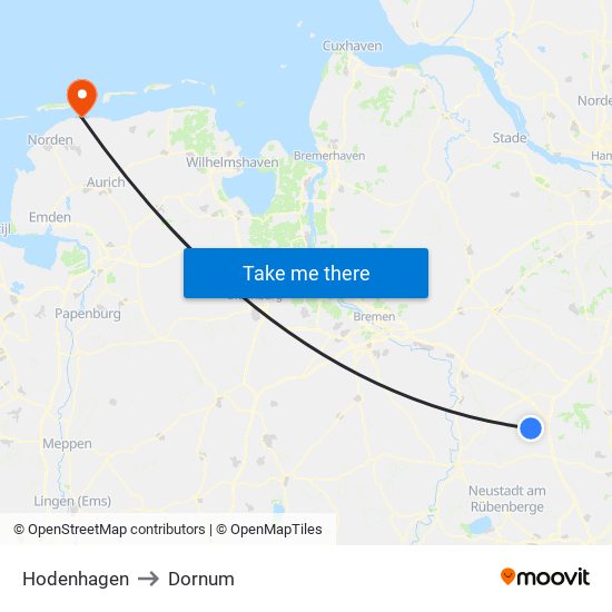 Hodenhagen to Dornum map
