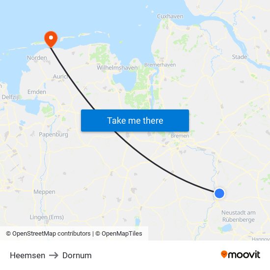 Heemsen to Dornum map