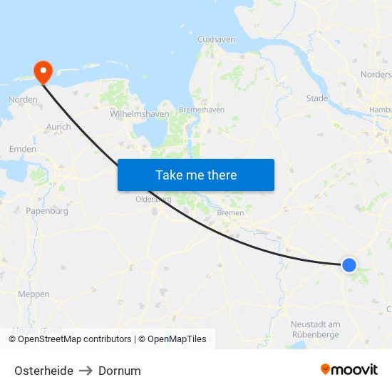 Osterheide to Dornum map