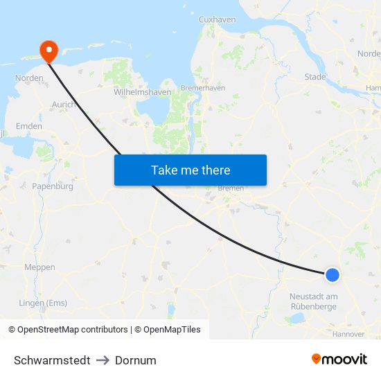 Schwarmstedt to Dornum map