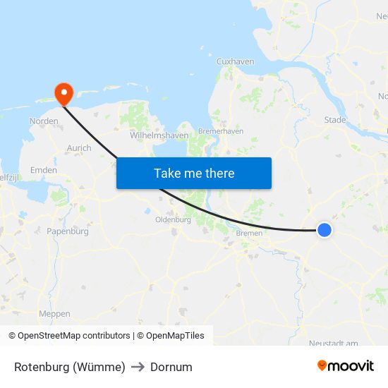 Rotenburg (Wümme) to Dornum map