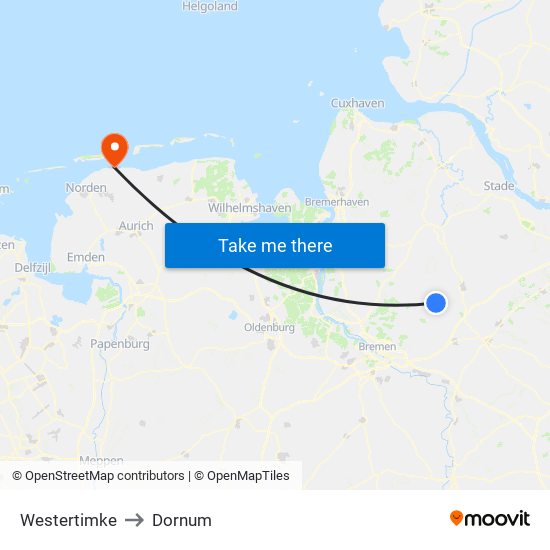 Westertimke to Dornum map