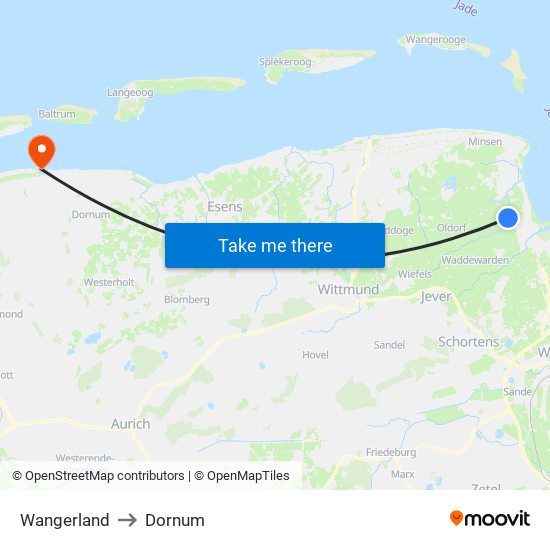 Wangerland to Dornum map