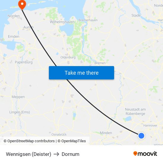 Wennigsen (Deister) to Dornum map