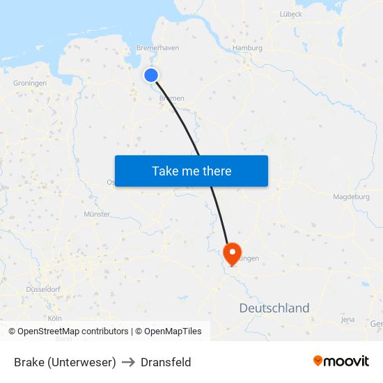 Brake (Unterweser) to Dransfeld map