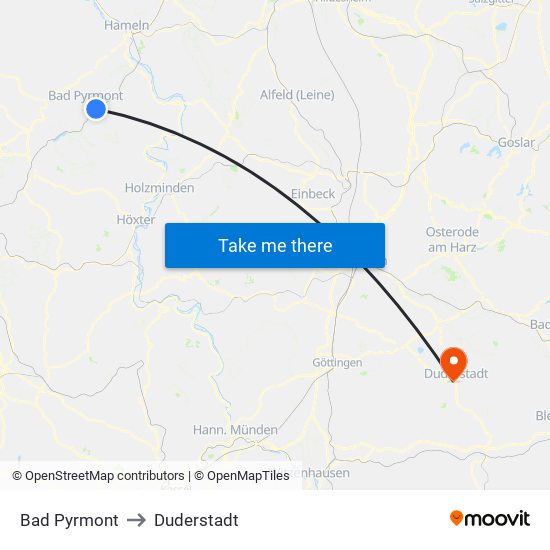 Bad Pyrmont to Duderstadt map