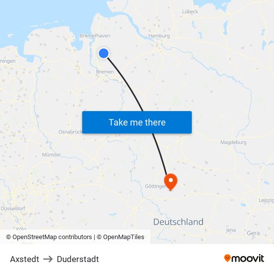 Axstedt to Duderstadt map