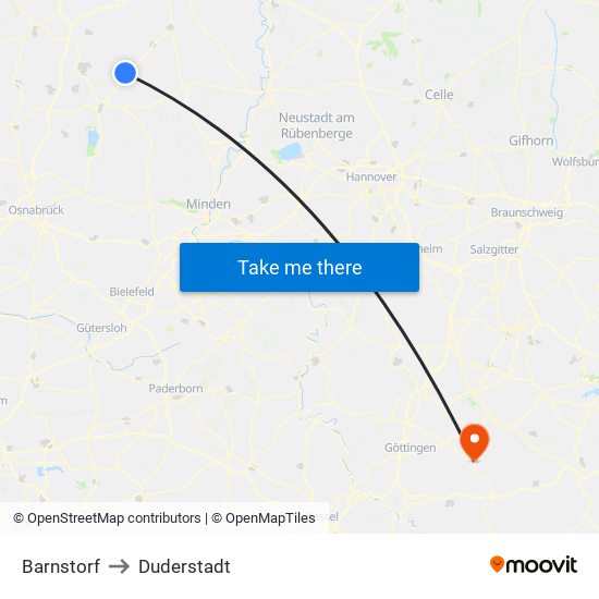 Barnstorf to Duderstadt map