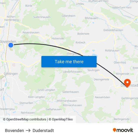 Bovenden to Duderstadt map