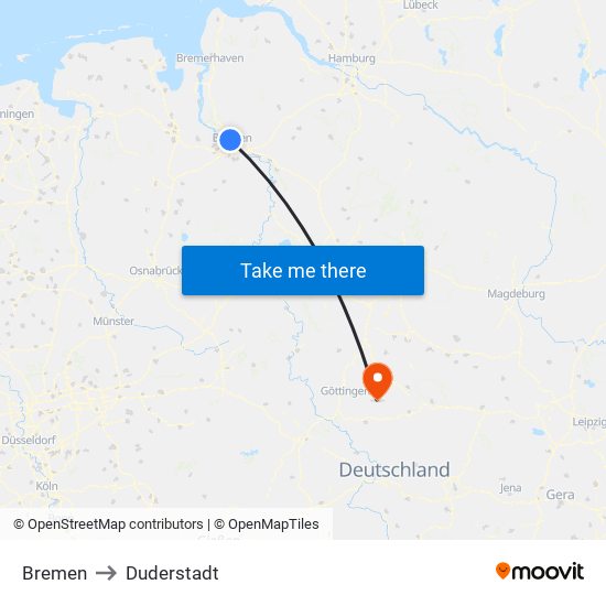 Bremen to Duderstadt map