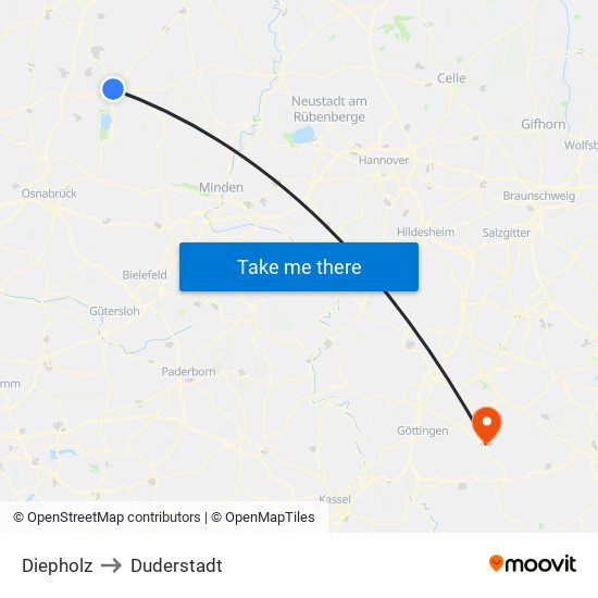 Diepholz to Duderstadt map