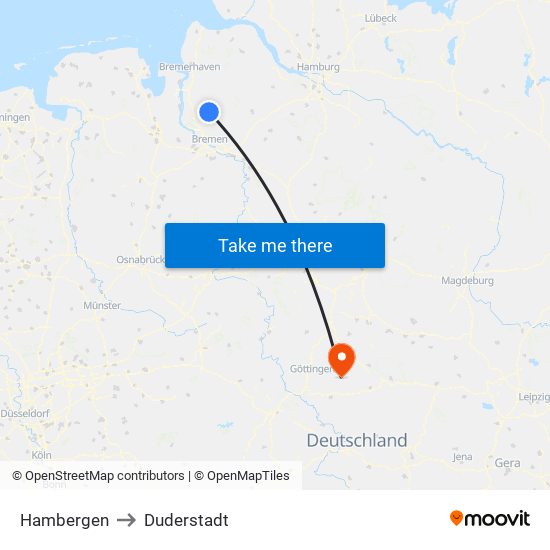 Hambergen to Duderstadt map