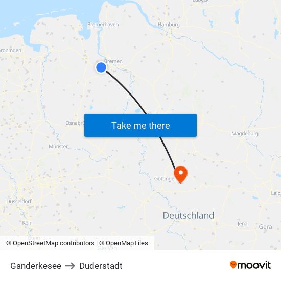 Ganderkesee to Duderstadt map