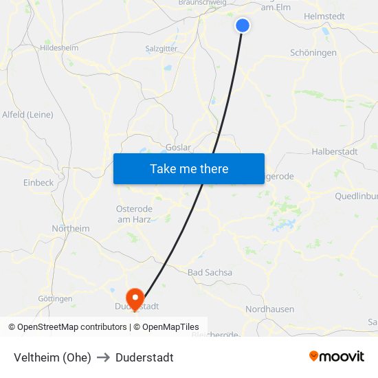 Veltheim (Ohe) to Duderstadt map