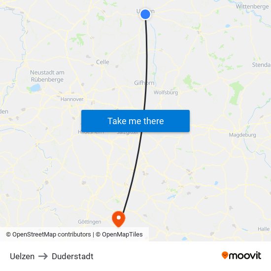 Uelzen to Duderstadt map