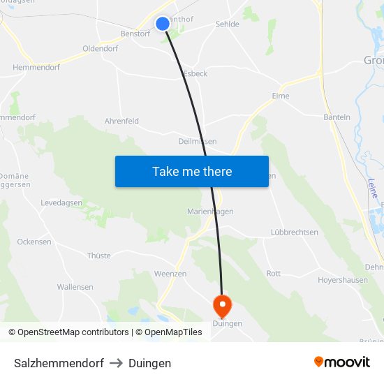 Salzhemmendorf to Duingen map