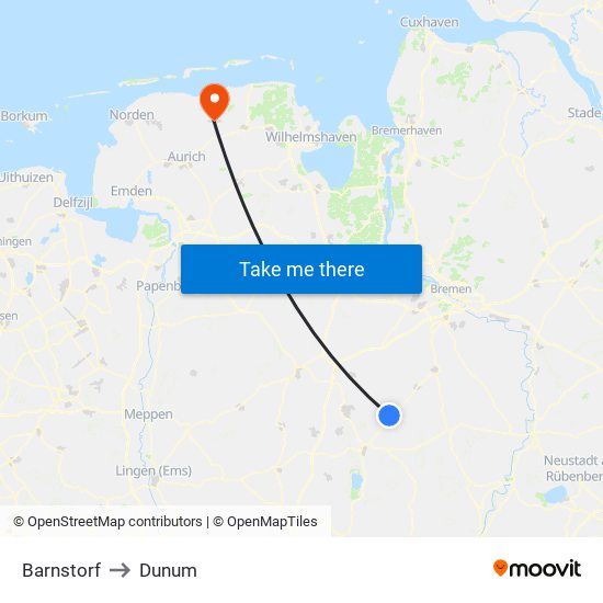 Barnstorf to Dunum map