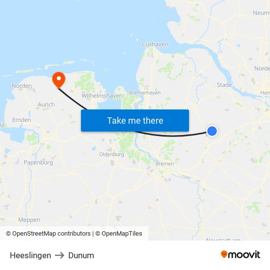 Heeslingen to Dunum map