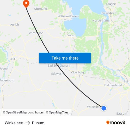 Winkelsett to Dunum map