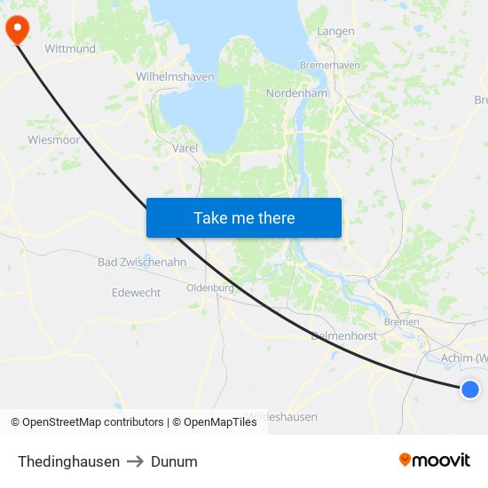 Thedinghausen to Dunum map