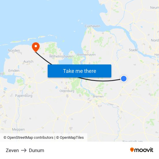 Zeven to Dunum map