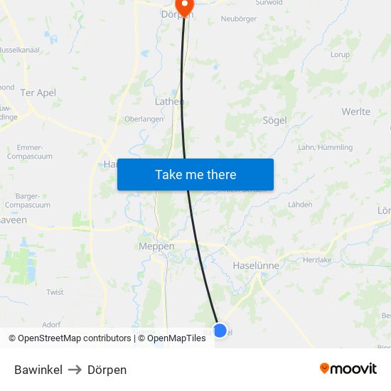 Bawinkel to Dörpen map