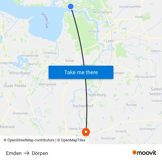 Emden to Dörpen map