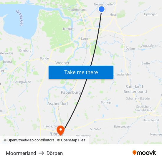 Moormerland to Dörpen map